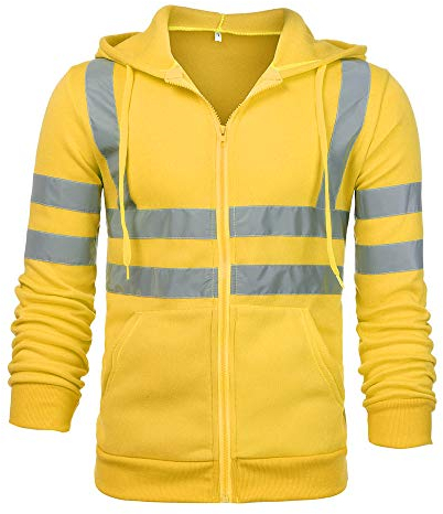 URSING Herren Winter Kapuzenpullover mit Sicherheits Reflexstreifen Leuchtend Warnweste Arbeitsjacke Pullover Sweatshirts Jacke Hoodie Kapuzenpulli Langarm Tops Bluse Langarmshirt (Gelb, L6)