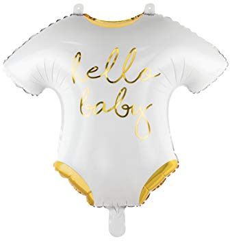PartyDeco Folienballon Strampler Hello Baby 51 cm x 1 Stück Luftballons für Babyparty weiß Gold zur Geburt Junge Mädchen