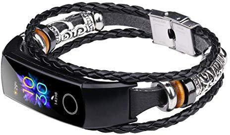 Replacement leather beads bracelet strap weave braided compatible with Huawei Honor Band 5.