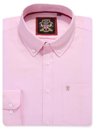 Mens Long Sleeve Oxford Shirt, Button Down Collar & Pocket, Casual Office Work Weekender English Style. The English Oxford by Janeo British Apparel. (Plain Pink, XL)