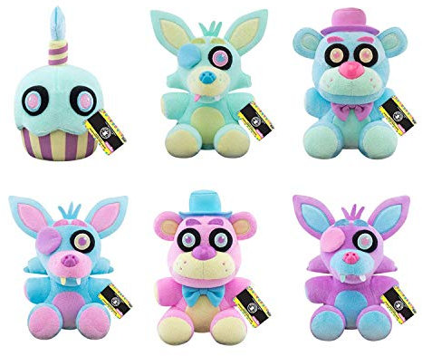 Funko FNAF Spring Pastel Colorway Plüsch-Set, 5 Stück, Cupcake, Foxy, Freddy Blue, Pink, Foxy Purple