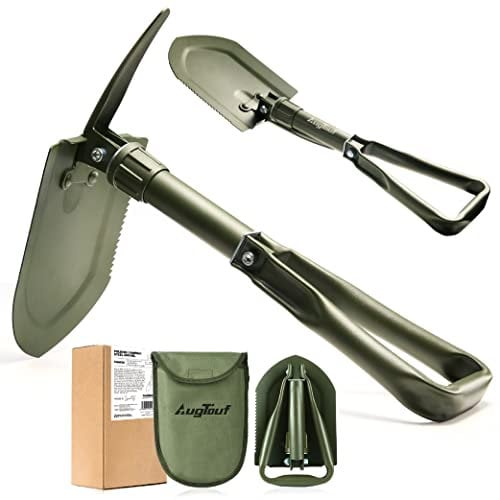 AugTouf Military Folding Camping Shovel, Offroad Survival High Carbon Steel Shovel (22.8''- Olive)