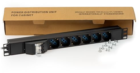Mehrfachsteckdose für Rack 19 Zoll mit 6 Schuko-Steckdosen, magnetisch, Kabel 3 m