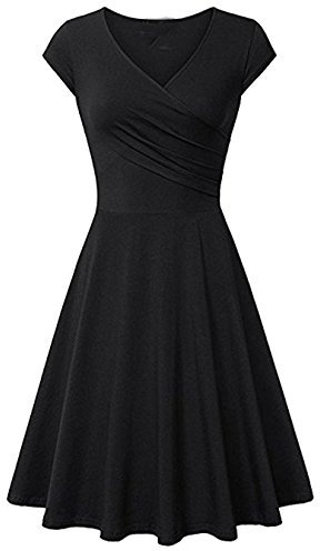 EFOFEI Women's Wrap A Line Dresses Cross Wrap Flared Dress High Waist Retro Sundress Blk S
