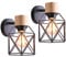 iDEGU Lot de 2 Appliques Murales Industrielles Design Cage en Métal Lampe Murale Bois Décoration Ajustable Vintage Luminaire Interieur pour Chambre Couloir Salon, 15CM (Noir)