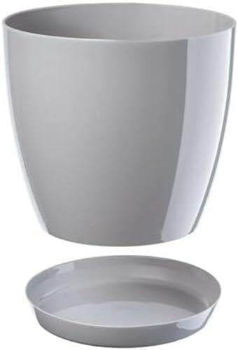 B2C Plant Pot Flower 20 Colours 9 sizes Gloss Plastic Plant Pots Planter Saucer Tray Deco (23 cm/ 9 inch, Grey)