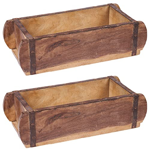 2er Set MARRAKESCH alte Holzkiste Holztablett 32cm groß | Vintage Ziegelform Aufbewahrungsbox aus Altholz Unikat | Ordnungsbox Deko-Kiste aus Holz mit Metallbeschlägen | jedes Box Kiste ist ein Unikat