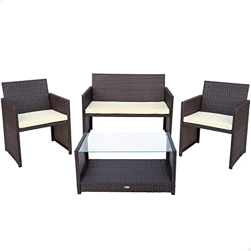 Aktive 61070 - Conjunto jardín exterior, muebles para jardín y terraza ratán, Muebles terraza exterior, incluye 2 sillones jardín exterior, 1 sofá exterior y 1 mesa terraza exterior