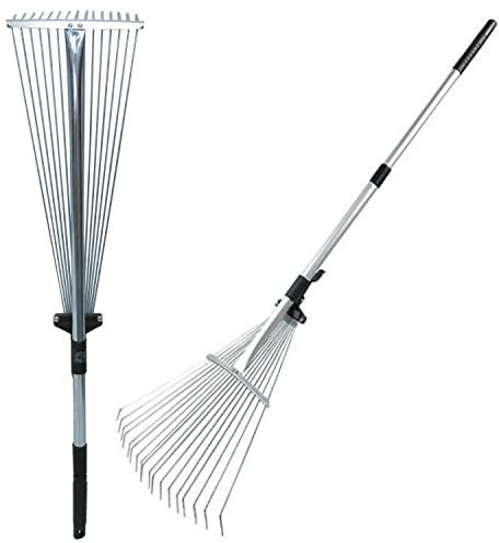 AAMEN Telescopic Metal Garden Rake, Heavy Duty Leaf Rake Garden Tools Set, Long, Adjustable Folding Leaves Rake for Quick Clean Up of Lawn and Yard, Leaf Collector & Cleaning Brush