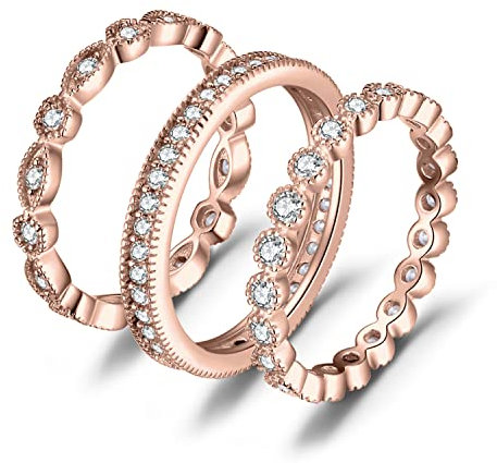 JewelryPalace 2.15ct Eternity Anello Infinito Donna Argento con Cubica Zirconia, 3 Anelli Impilabili Donna 925 con Pietra a Taglio Marquise, Fedi Nuziali Anelli Oro Rosa Matrimonio Set Gioielli Donna