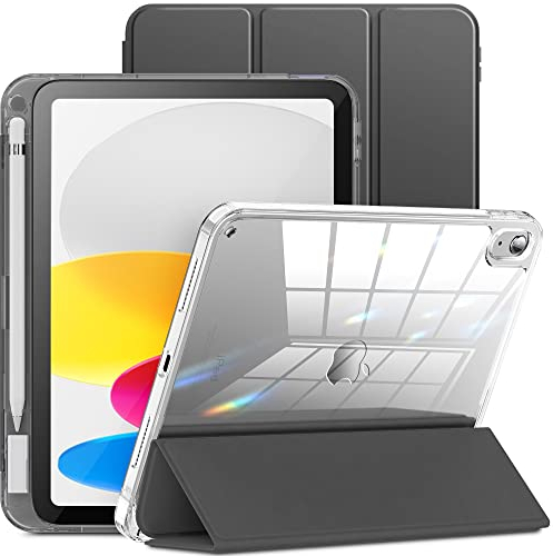 INFILAND Hülle für iPad (A16) 11./10. Generation (2025/2022), Stoßfeste Smart Case Cover mit transparenter Rückseite Schutzhülle mit Auto Schlaf/Wach Funktion, Space Grau