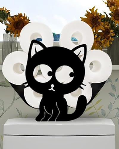 Porta carta igienica per gatti neri, organizer per carta igienica da bagno in metallo autoportante, per contenere 8 rotoli di carta igienica divertente, per bagni e cucina