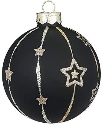Inge Glas Weihnachtskugel verziert | Schmuckkugel einzeln mit Motiv | 8cm Christbaumkugel aus Glas (Ebony Black matt)
