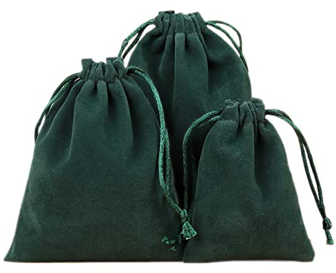 24 Stk Samtbeutel Schmuckbeutel,Kleine Stoff Beutel mit Kordelzug,Samt Säckchen Geschenkbeutel Stoffsäckchen zum Befüllen für Schmuck Hochzeit Weihnachten Geburtstag Party Geschenk,10x12cm Dunkelgrün
