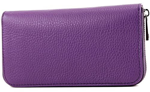 modamoda de SILBER-P02 Damen Leder Geldbörse Portemonnaie lang Handmade in Italy, Farbe:Purple