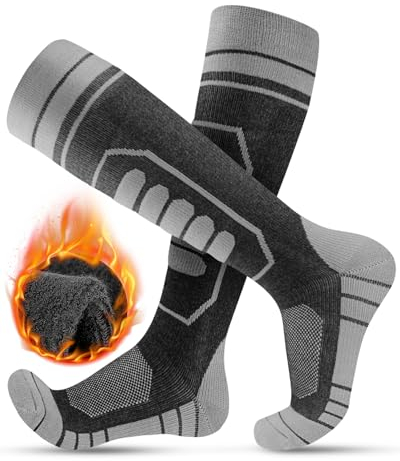 HIYATO Skisocken Herren & Damen aus Merino Wolle 2 Paar, Warme Thermosocken, Dicke Frottee Starker Socken für Sport (43-46, 2 Paar | Dunkelgrau)