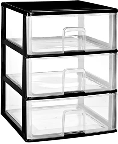Cajonera Plástico 3 Cajones Negro - Organizador Almacenamiento Ropa Dormitorio Escritorio - 37x38x47.3cm - Montaje Fácil - COM-FORT HOUSE
