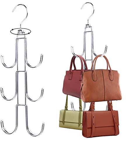 HMIEPRS 2 Stück Taschenaufbewahrung-Aufhänger, Handtaschenbügel Organizer mit 6 Haken, Platzsparende Handtaschen Aufbewahrung, Hängende Handtaschenhalter, Geldbörsen-Handtaschen-Kleiderbügel