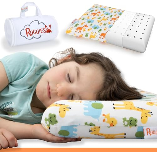 RUGUIES- Memory Schaum Kinderkissen, hypoallergen und atmungsaktiv- Kinderkopfkissen- 100% waschbarer Baumwollbezug-Oeko-TEX- 1 bis 10 Jahre XL (58x32x 5-7cm)- Inklusive Reisetasche.