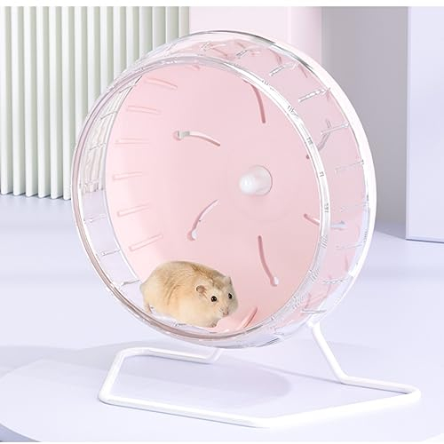 Laufrad für Chinchillas, sehr leise, verstellbarer Ständer für Kleintiere, Hamster, Rennmäuse, Mäuse, Holländische Schweine, Degus, Igel, Meerschweinchen, M (14 cm D), Pink mit Ständer