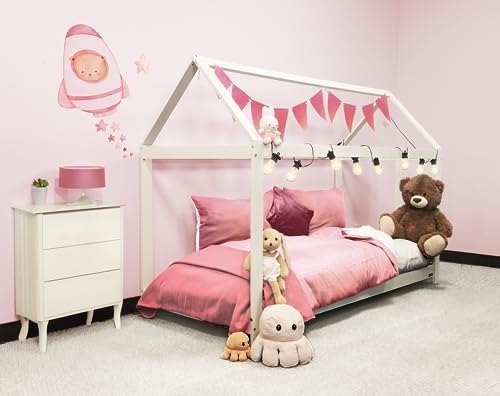 PINEEA Hausbett 90x200 - Kinderbett Haus aus Kiefernholz - 90x200cm - Weiß
