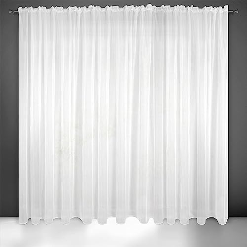 Eurofirany Frida Voile Gardine Vorhang mit Kräuselband - 1 STK. Transparent Gardine Leinenoptik Durchsichtig Einfarbige für Schlafzimmer Wohnzimmer Kinderzimmer, 300x250 cm, Weiß
