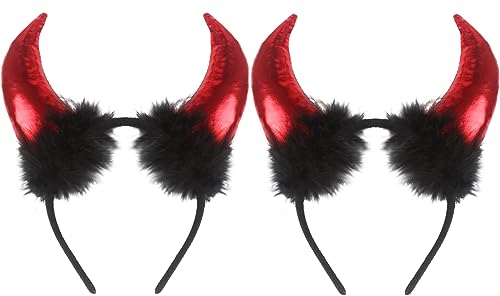 2 Stücke Halloween Haarreif mit Hörnern Teufelsohren Kopfbedeckung Teufelshörner Teufel Ohren Haarband für Damen Herren & Kinder zu Helloween, Fasching, Karneval und Kostüm Party