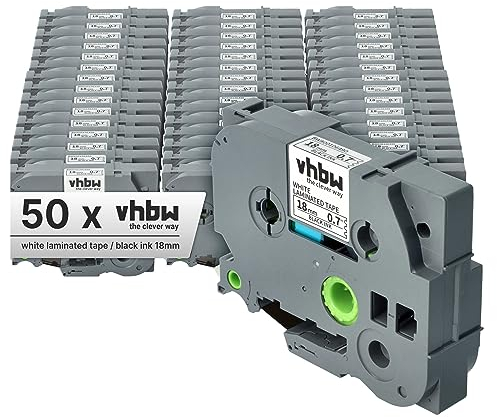 vhbw 50x Schriftband-Kassette Ersatz für Brother TZE-241, TZ-241 für Etiketten-Drucker 8m x 18mm Schwarz auf Weiß
