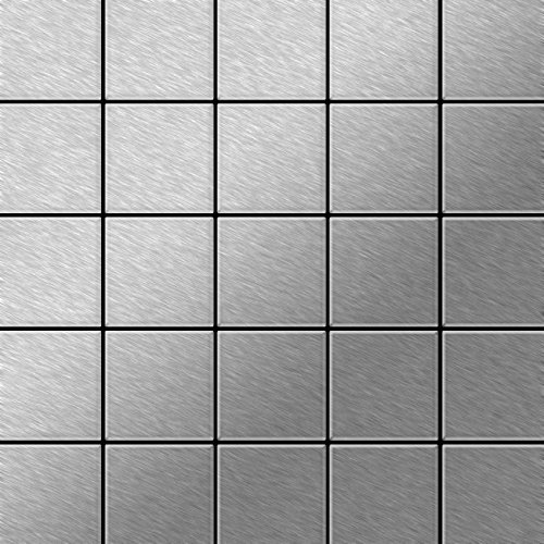 Mosaik Fliese massiv Metall Edelstahl marine gebürstet in grau 1,6mm stark ALLOY Century-S-S-MB 0,5 m2