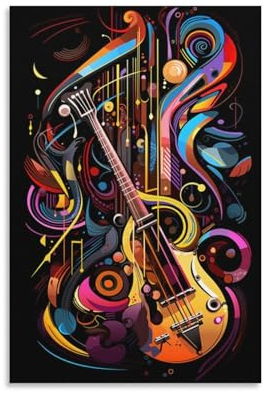 AYAROS Coole Gitarre bedruckte Leinwand Poster Glam Musikinstrumente Wanddekoration geeignet für Wohnzimmer Schlafzimmer