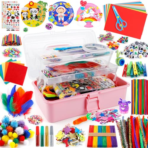 URBZUE Bastelkoffer Kinder, 3000+Stücke Bastelsets für Kinder ab 5 6 7 8 Jahre zum DIY Basteln, Tortenteller Scrapbooking Bastelzubehör Bastelmaterial Set im Bastelbox Geschenke zu Weihnachten