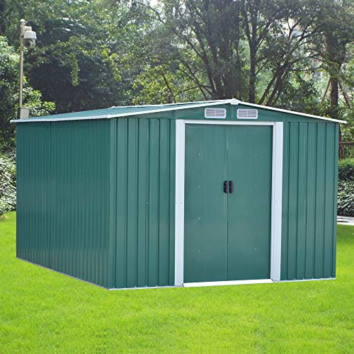 Panana Metal Garden Shed Storage Sheds Heavy Duty Outdoor FREE Base Foundation Green/Grey Color (10x8 Green)