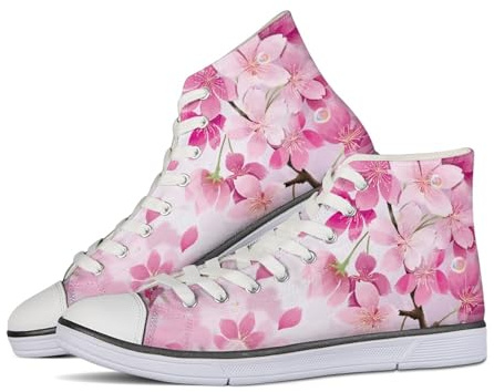 Dajingkj Sneakers in tela da donna colorate in tela per coppia di scarpe alte top piatte per ragazzi ragazze fitness scarpe da ginnastica per il tempo libero, Motivo floreale rosa, 39 EU