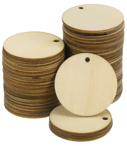 QUARKZMAN 100 Stück 20mm (0,8 Zoll) Unvollendete Runde Holzscheiben mit Löchern Hängende Tags für Bastelprojekte, DIY-Dekorationen