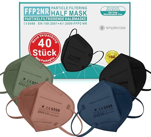 Simplecase 40 Stück FFP2 Masken, CE Zertifiziert von offiziell benannter Stelle CE2834/0598, Atemschutzmaske, Partikelfiltermaske