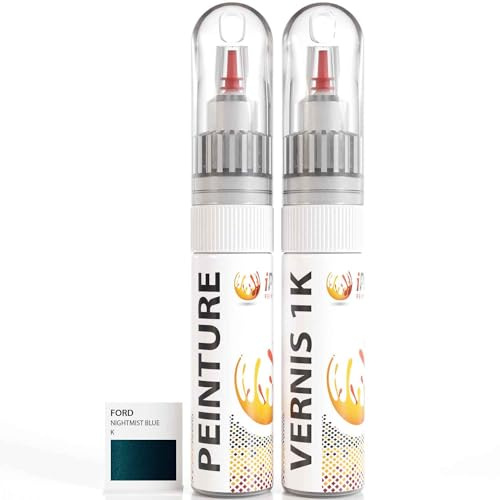 ipixline Kit Retouche Peinture Carrosserie Voiture - Stylo Correcteur Peinture Auto 30 ml, Vernis Brillant 1k 30 ml - Compatible avec Ford - Nightmist Blue K