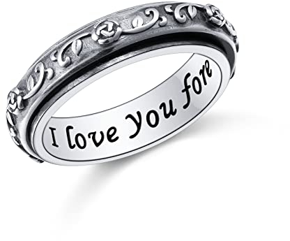 DAOCHONG Spinner Fidget Ring S925 Sterlingsilber oxidierte Rosenblume Angst Sorgen Band Zappel Stress lindert Langeweile ADHS Autismus Ringe für Damen und Herren(54.4)