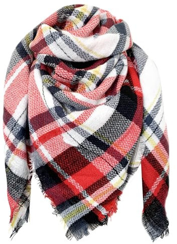 DELEY Retro Damen Tartan Schal weicher karierter karierter Schal Wickelschal Decke Schals Rot und Weiß