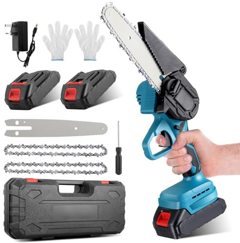 Mini Chainsaw Cordless, Electric Pruning Chain Saw with Replacement Chain, Handheld Chain Saw Tree Branches, Portable Battery Chainsaw for Tree Pruning and Branch Wood Cutting