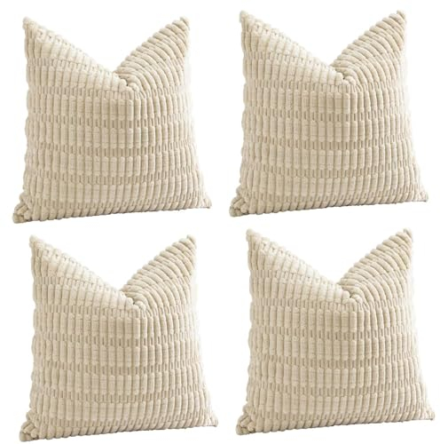 Sungeek 4er Set Kordsamt Kissenbezüge, Dekorativ Zierkissenbezüge Weich Kissenbezug Dekokissen Sofakissen Couchkissen Deko Bezug Kissenhülle für Sofa Schlafzimmer Wohnzimmer (Creme, 40x40 cm)