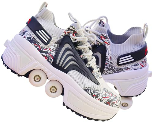 Schuhe mit Rollen fuir Madchen,Rollschuhe Kinder und Sneakers 2 in1, Deformed Roller Skates Jungen als Weihnachts- und Geburtstagsgeschenke (K, EU-37)