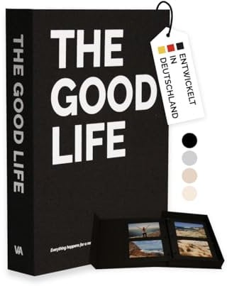 Velara Fotobuch zum Selbstgestalten mit 120 Fotoecken & 60 schwarzen Seiten | Photo Album mit Leinen | Erinnerungsbuch | Fotoalbum | Gästebuch | Coffee Table Book | Scrapbook | The Good Life | 24x32cm