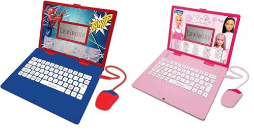 Lexibook - Spider-Man Computer portatile educativo bilingue italiano/inglese & Barbie, Laptop educativo e bilingue in Inglese/Italiano