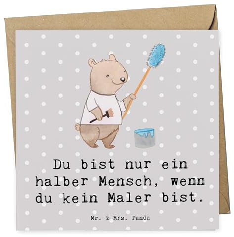 Mr. & Mrs. Panda Glückwunschkarte Maler Herz - Geschenk, Gesellenprüfung, Grußkarte, Klappkarte, Malerbetrieb, anlasskarte, doppelkarte, Spruch, faltkarte, Witzig