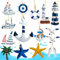 Dtoterul 15 Stück Maritime Anhänger Nautische Deko, Maritime Dekoanhänger Set, Holz Anker Dekoration Steuerrad, Seestern Boot Anker Leuchtturm Fisch Kokospalme, für Mini-Fischernetz, Wanddekorationen