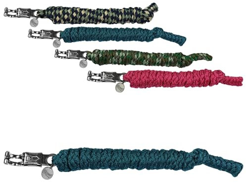 RL24 - Führstrick mit Panikhaken Ultimo Chrom Finish | Führleine mit hoher Zugfestigkeit | geflochtener Pferde-Strick Ø 12 mm, Länge 2 m | 1 x Anbindestrick in Caribean Blue