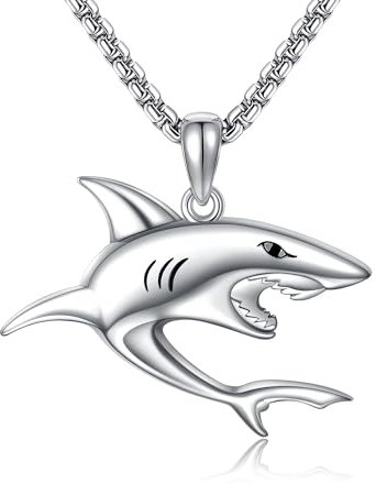 URONE Hai Kette 925 Sterling Silber Haifisch Anhänger Halskette Ozean Hai Schmuck Geschenke für Damen Herren