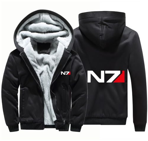 BYXLMS Fleece-Hoodies für Männer, warme Dicke Mäntel für Mass Effect N7 Sweatshirt mit durchgehendem Reißverschluss Kapuzenpullover Herbst Winter Jacken Tops-Black B||XXL
