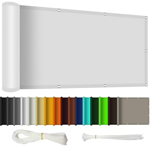 Balkon Sichtschutz 70 x 140 cm Reißfest Wetterfest Schattierungsnetz inkl Befestigungsseile mit Ösen Kabelbinder Und Kordel Sichtschutz für Balkon Terrasse, Weiß