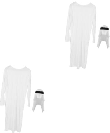 UPKOCH 2 Sätze Arabische Kleidung Muslimische Kleidung Für Männer Arabisches Gewand Muslimische Robe Muslimisches Kleid Gewand Aus Dem Nahen Osten Islamischer Thobe Weiß Polyester